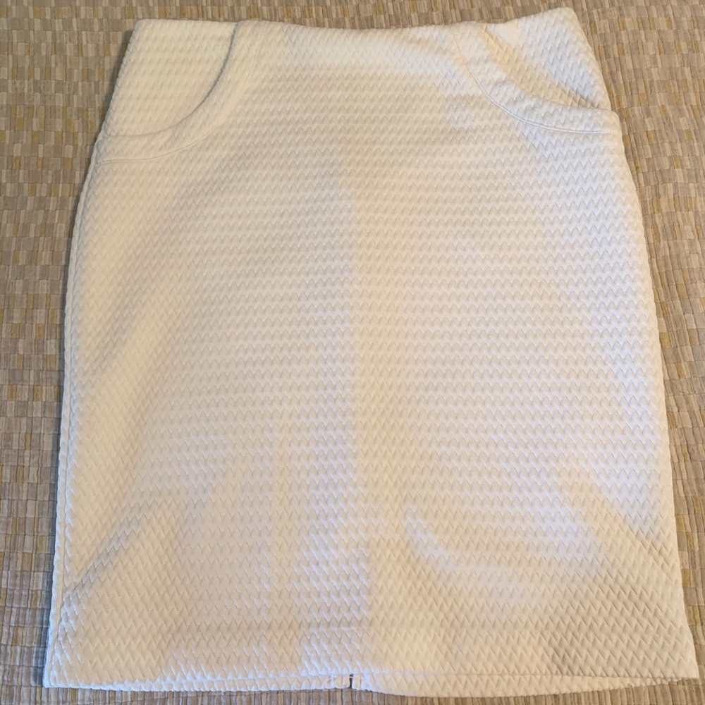 Cream Midi Skirt w/ Pretend Pockets Gold Zipper